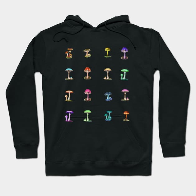 Colorful Magic Mushrooms Hoodie by notsniwart